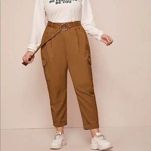 Brown Belted Cuff Pants
